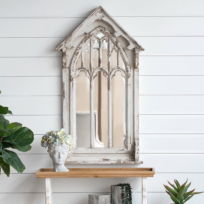 27" Farmhouse Style Vintage Wall Mounted French Distressed White Window Mirror