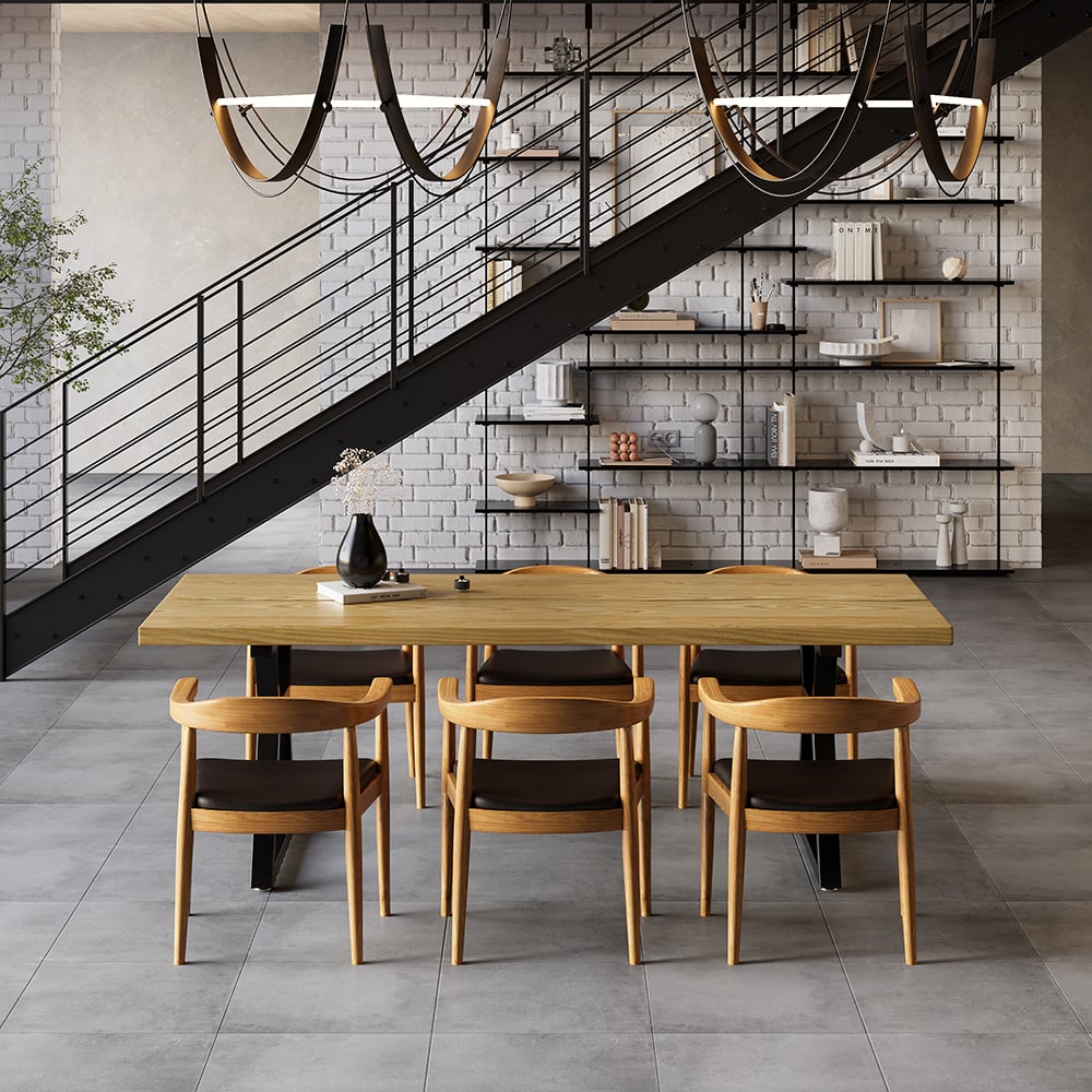 70.9" Industrial Modern Wood Dining Table, Seats 6-8 - Alternate View
