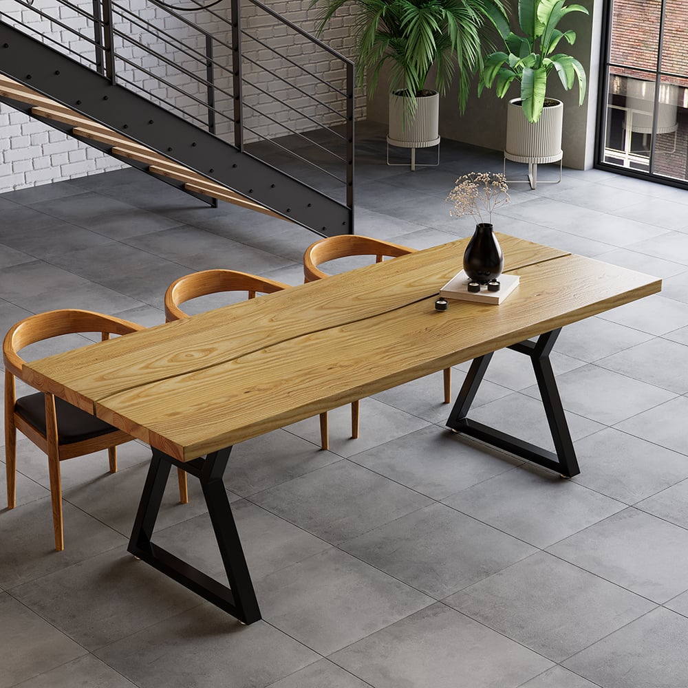 70.9" Industrial Modern Wood Dining Table, Seats 6-8 - Alternate View