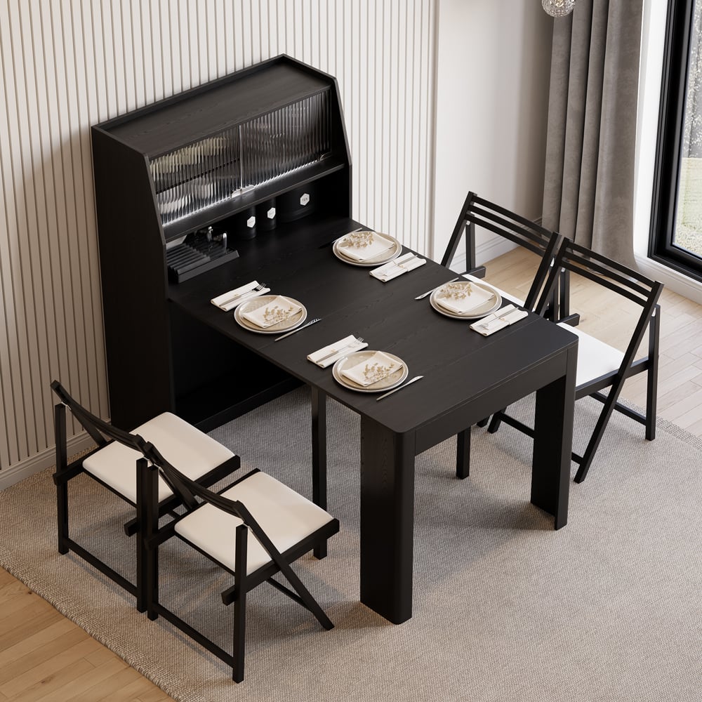 70.9" Farmhouse Extendable Dining Table with Storage Sideboard - Alternate View