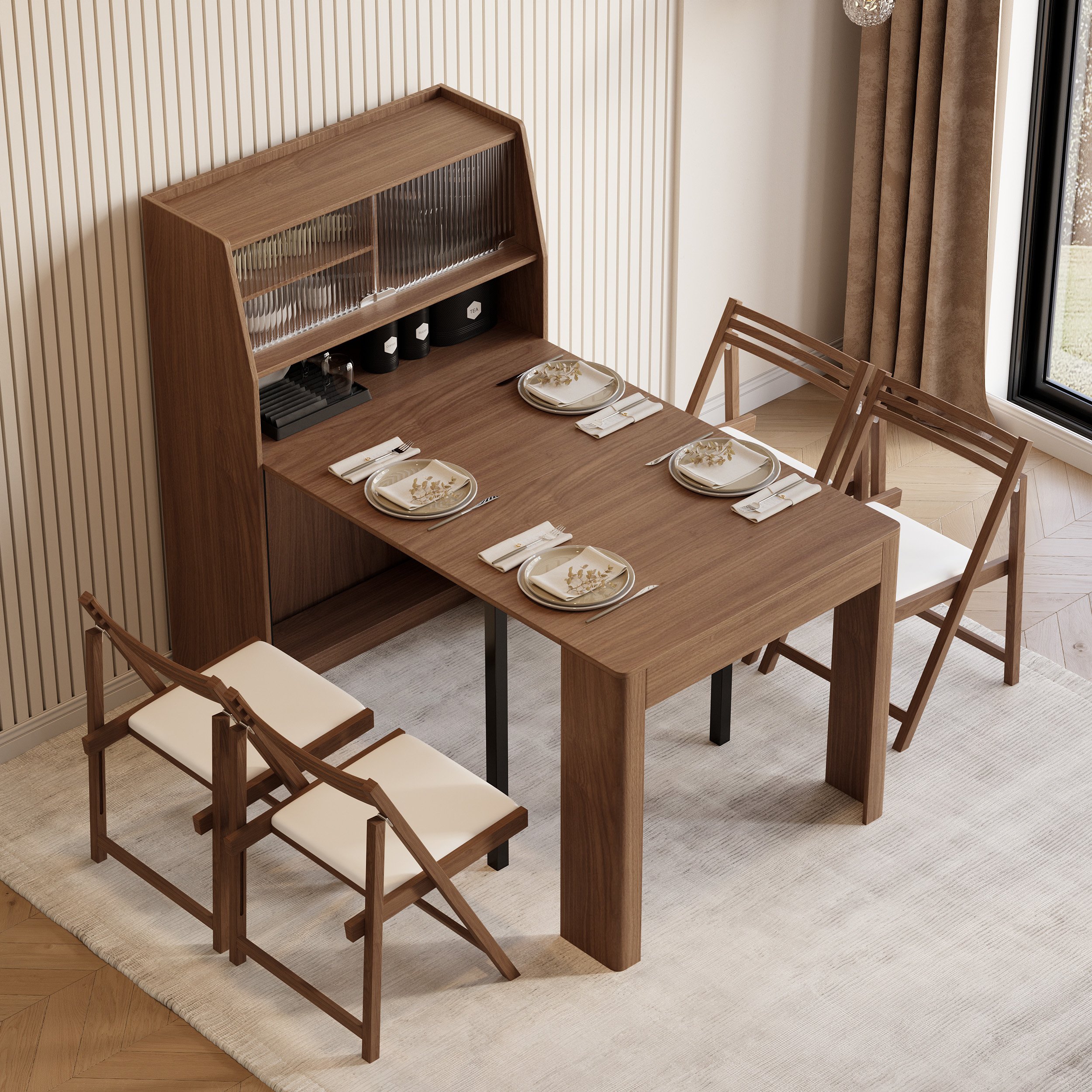 Farmhouse 71" Extendable Rectangular Walnut Dining Table with Sideboard