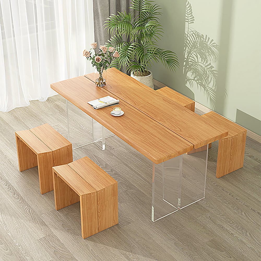 Farmhouse Modern Backless Dining Chair Wood Dining Stool in Natural