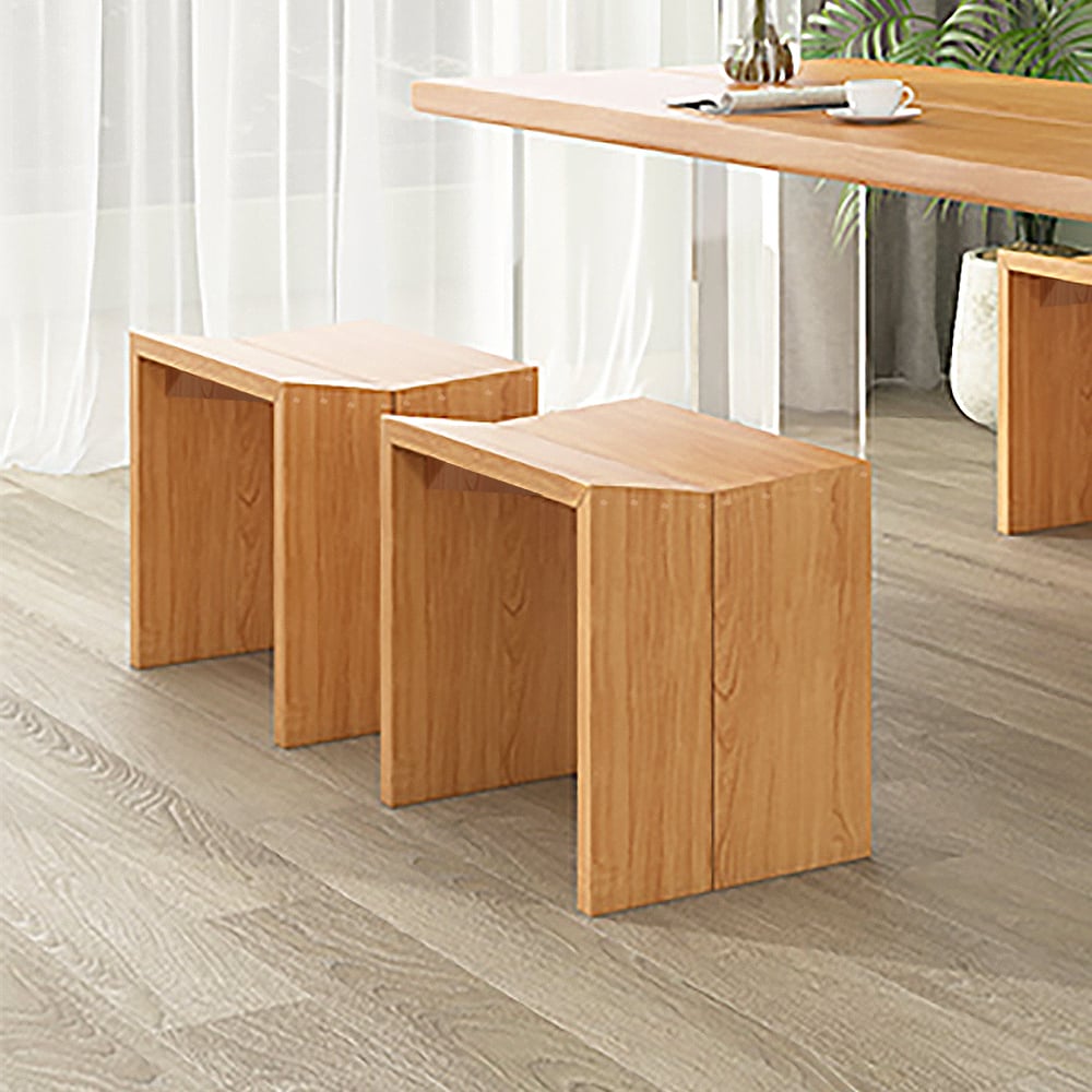 Farmhouse Modern Backless Dining Chair Wood Stool in Natural, Set of 2