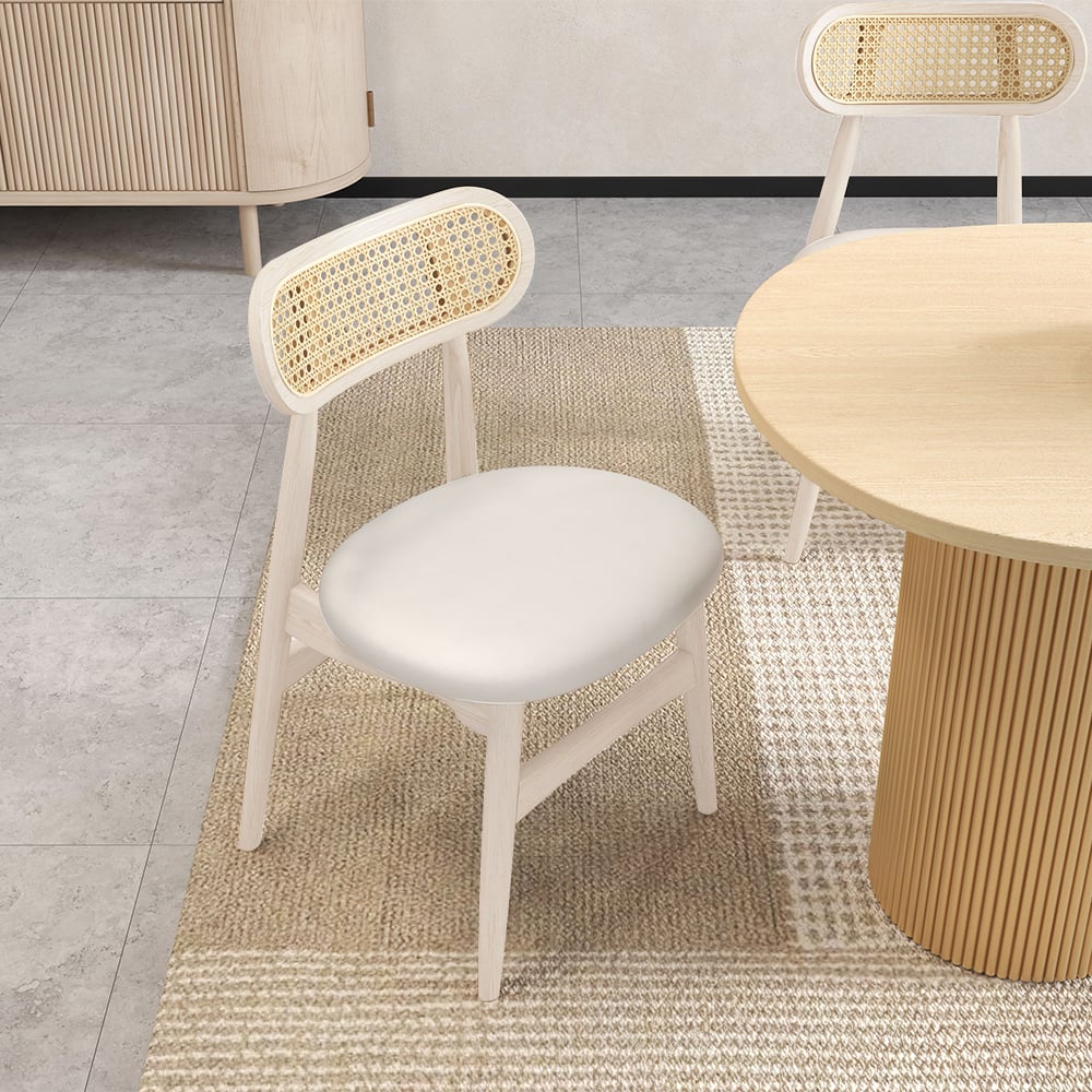 Japandi Bleached Wood PU Leather Upholstered Dining Chair, Set of 6 - Alternate View