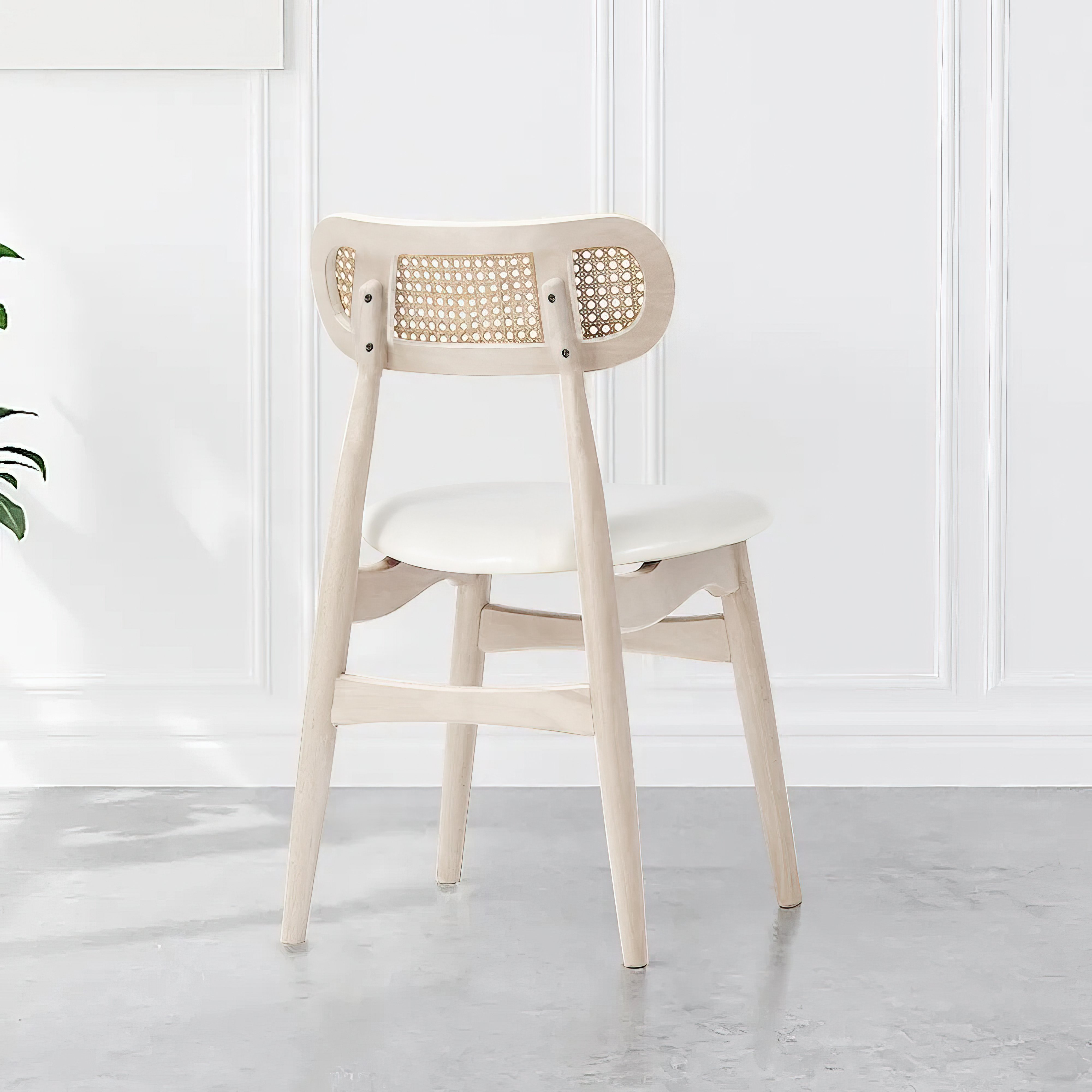 Japandi Bleached Wood PU Leather Upholstered Dining Chair - Alternate View - Alternate View