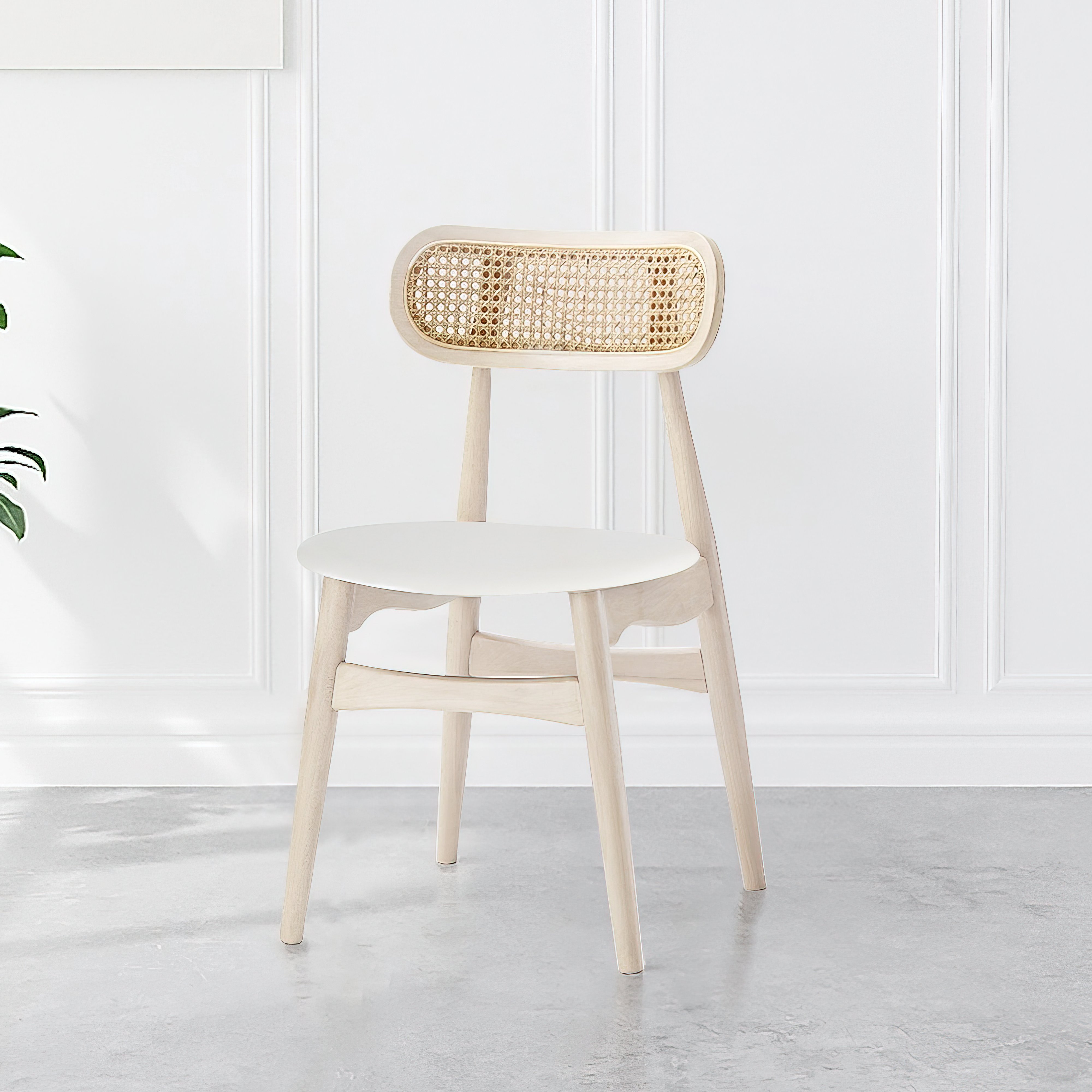 Japandi Bleached Wood PU Leather Upholstered Dining Chair, Set of 6