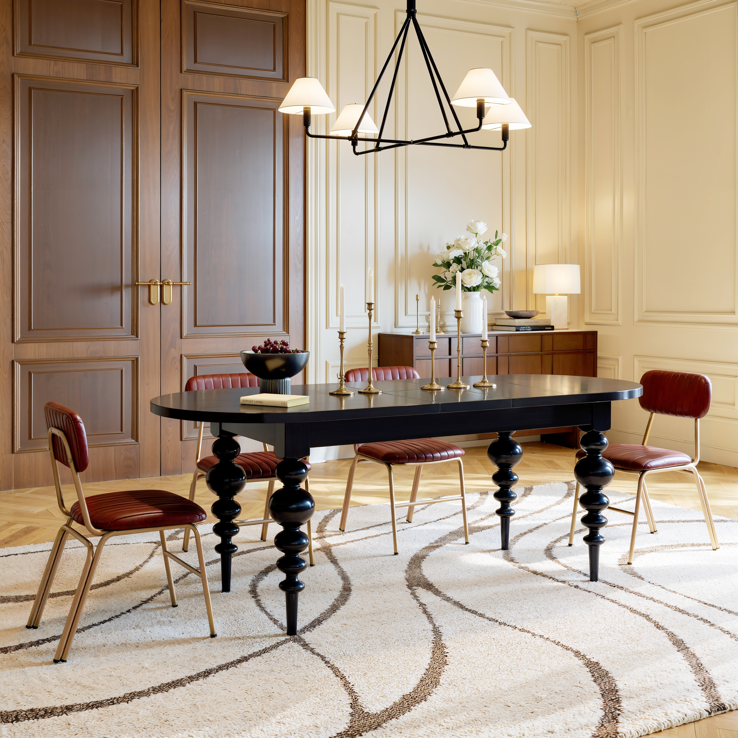 Mid-Century Modern 67" to 79" Extendable Black Oval Dining Table - Alternate View