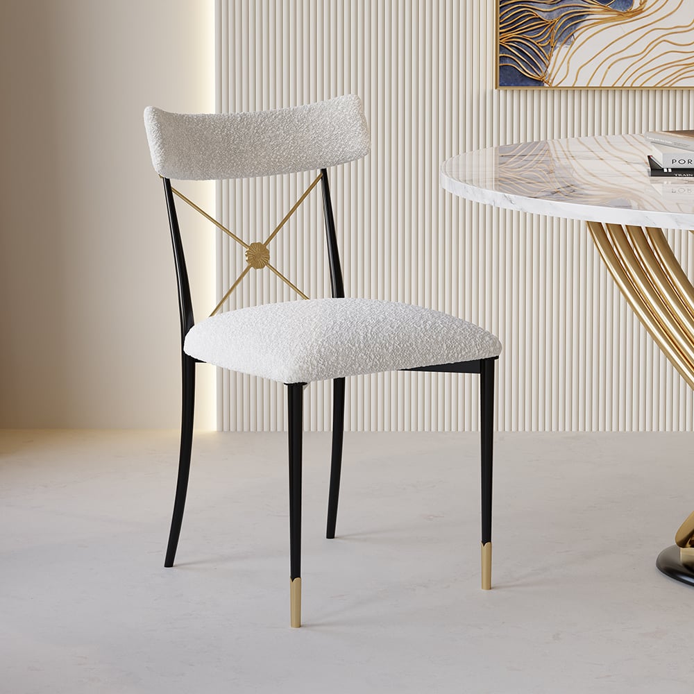 Mid-Century Modern Dining Chairs with Sherpa Upholstery, White - Alternate View