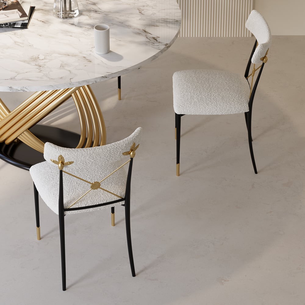 Mid-Century Modern Dining Chairs with Sherpa Upholstery, White - Alternate View