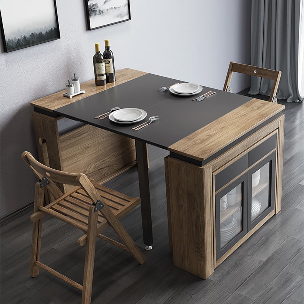 Modern 71" Extendable Walnut Gray Wood Dining Set with 4 Chairs - Alternate View