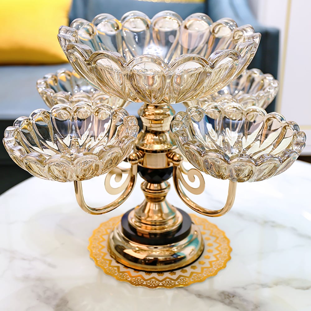 Rotatable Glass Fruit Basket Multilayer Decor Bowl with Base - Alternate View - Alternate View