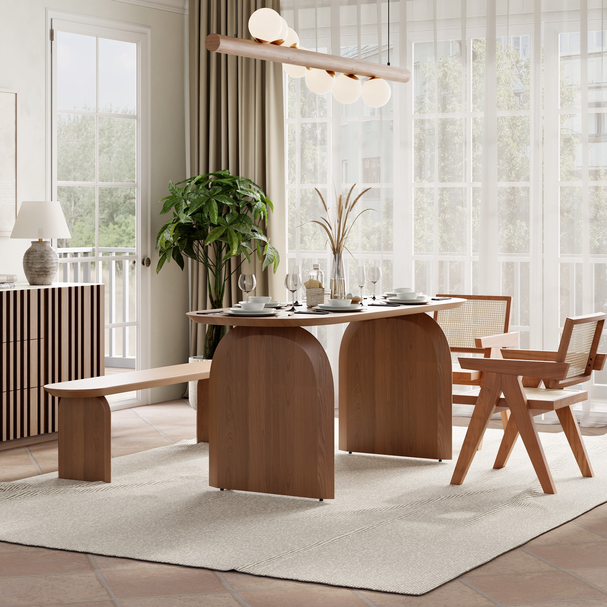 Tintica Series 70.9" Japandi Style Oval Wood Dining Table in Walnut - Alternate View