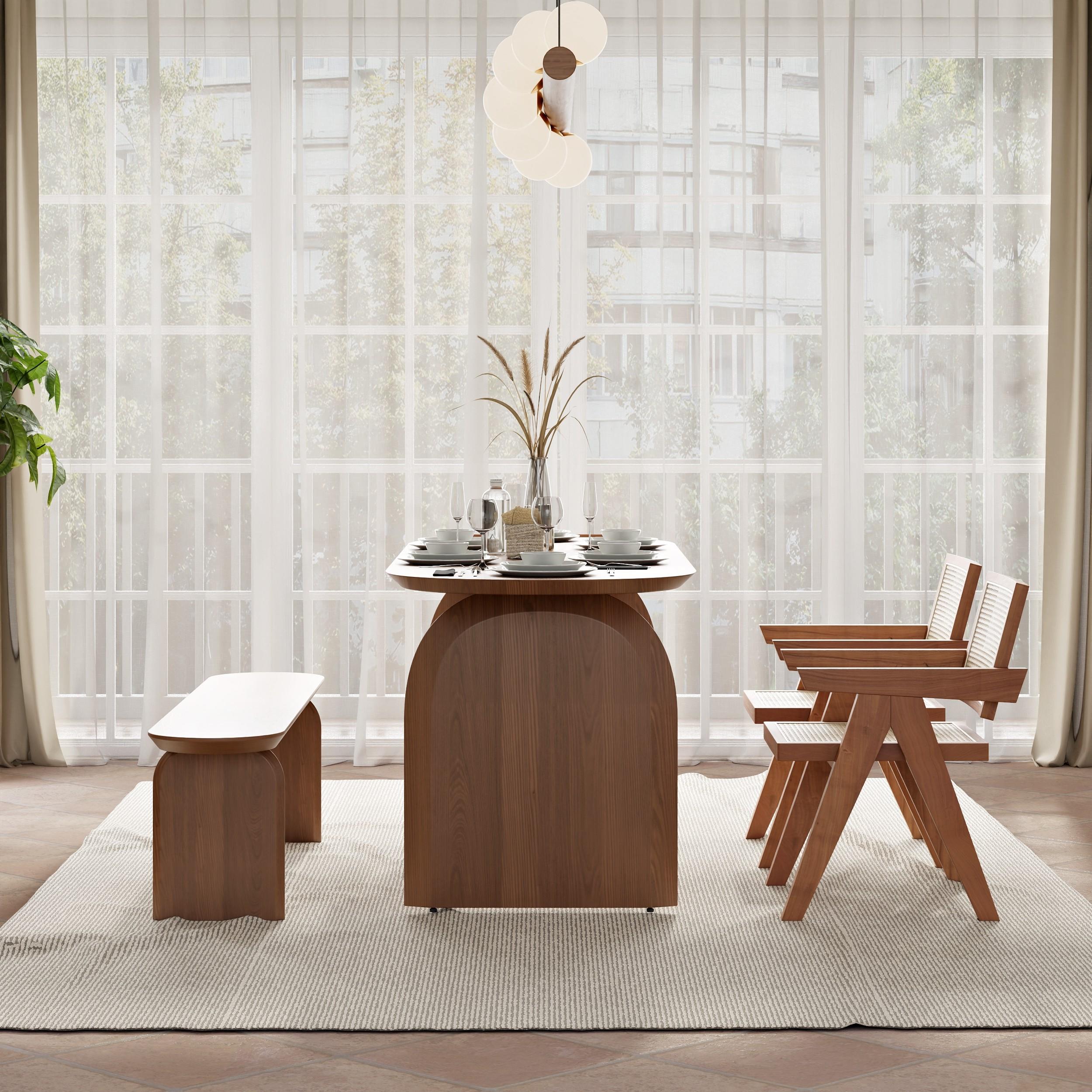 Tintica Series 70.9" Japandi Style Oval Wood Dining Table in Walnut - Alternate View